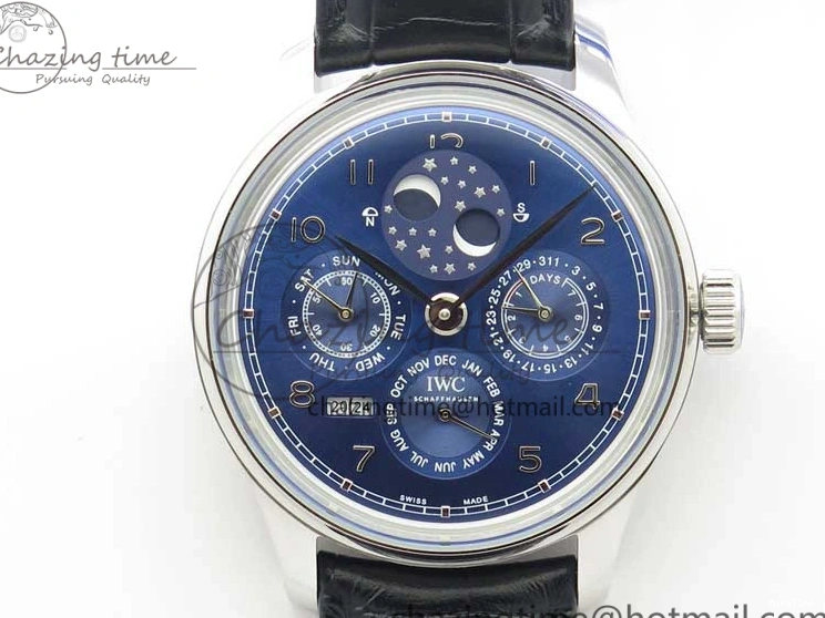 MIROTIME 0523 Portugieser Perpetual Calendar IW503401 V9F 1:1 Best Edition Blue Dial on Black Leather Strap A Contemporary 7114